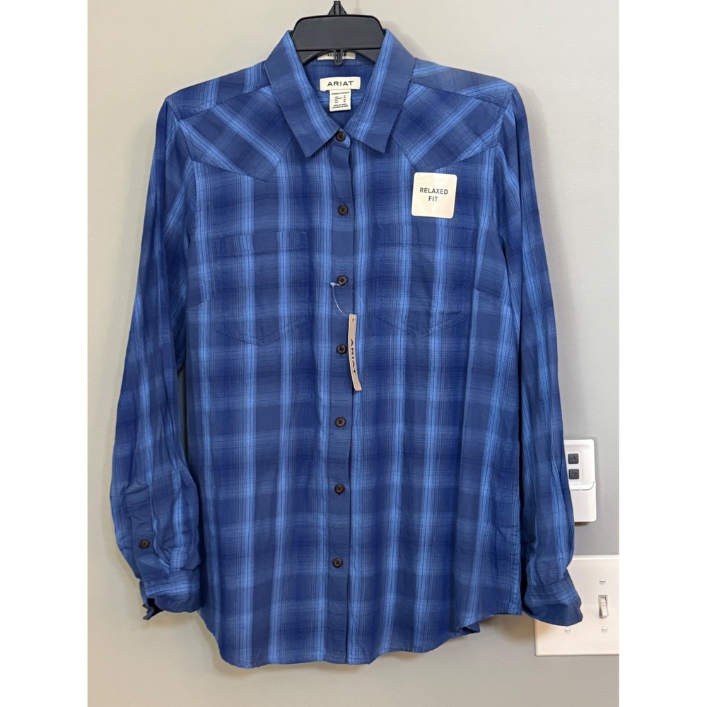 Ariat Billie Jean Shirt Women Medium Blue Tanner Plaid Western Cotton 10055212